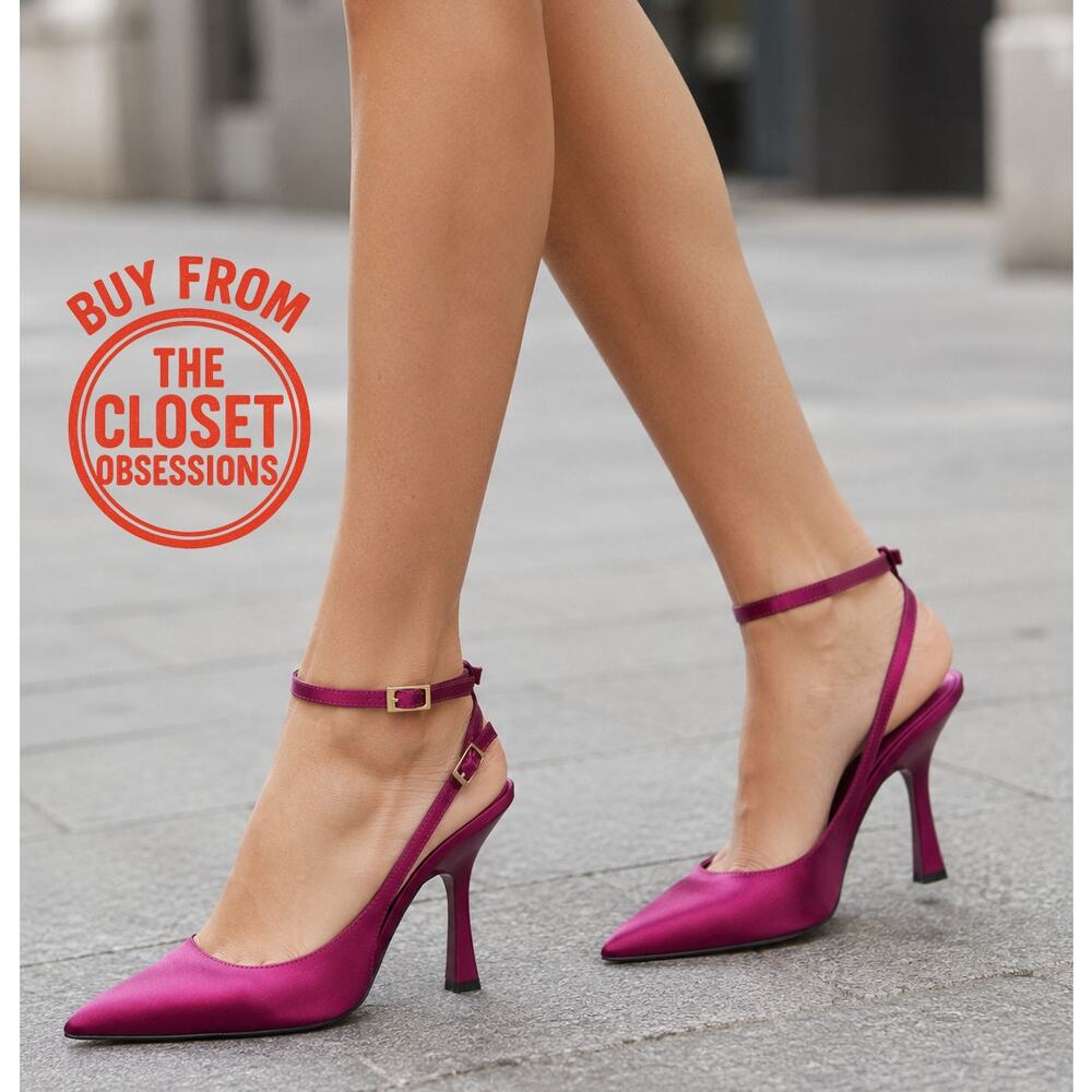 ZARA Satin Magenta Slingback Heels NWT Pointed Toe Stiletto 7.5